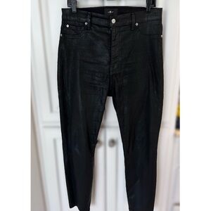 High Waist Ankle Skinny in Coated Black